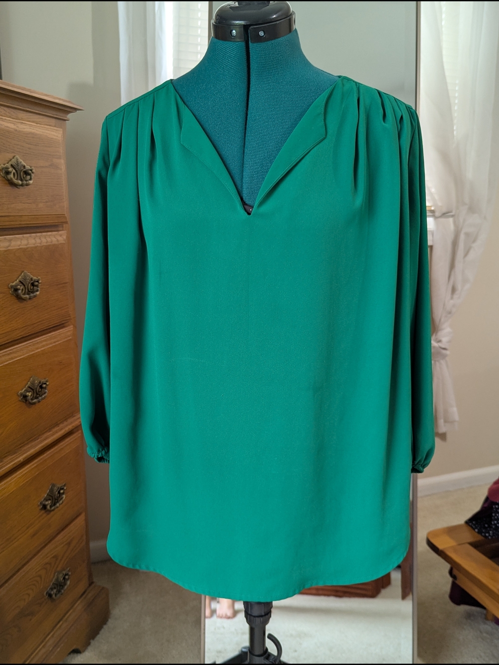Pleione Teal Green V-Notch Blouse